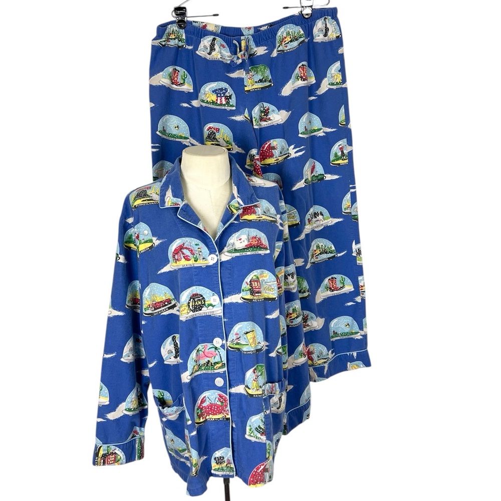 Nick & Nora State‎ Snow Globe Cotton Flannel Pajamas set size XL